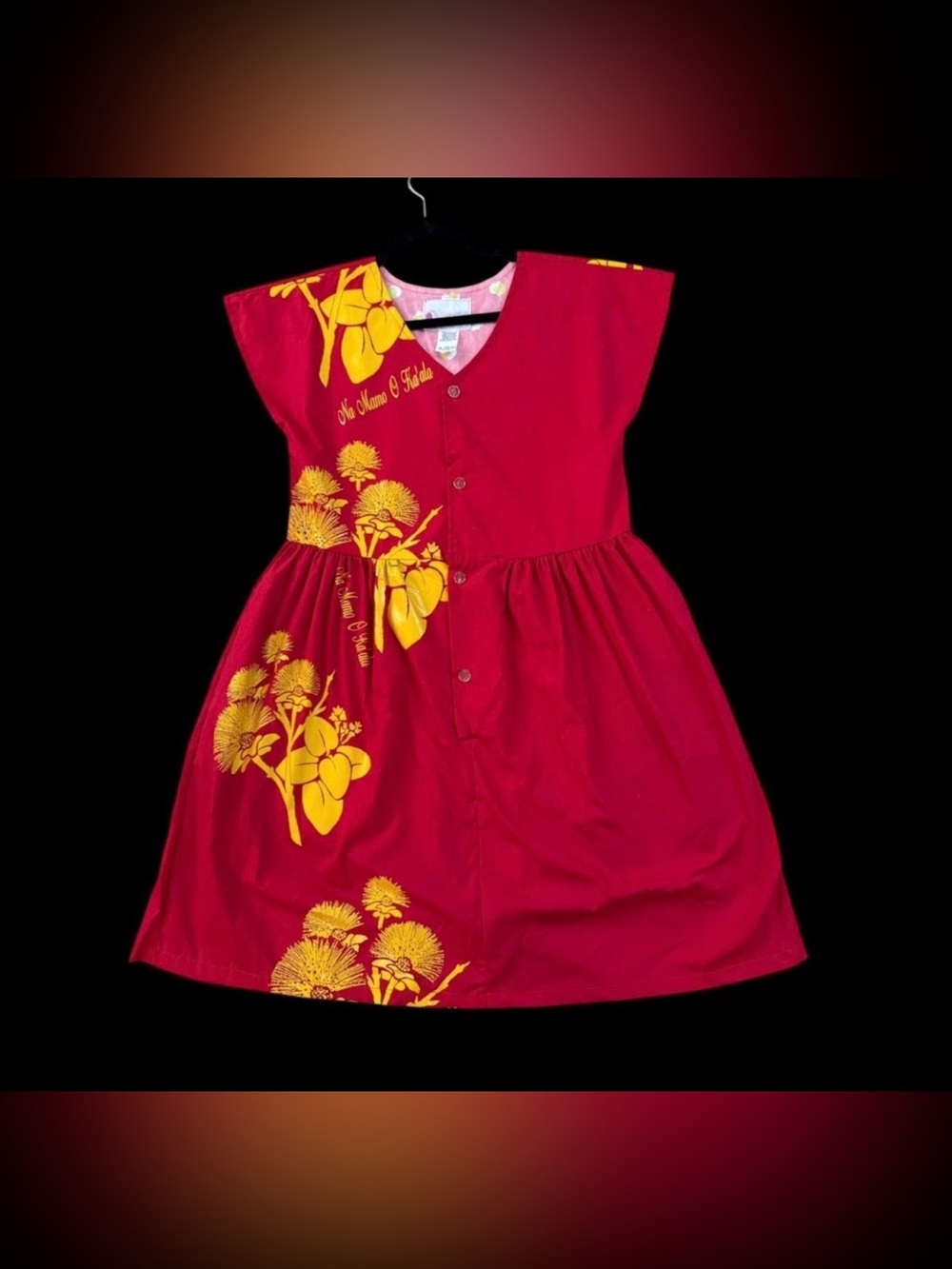 Vintage Hawaiian Girls Dress Made in Hawaii Red Gold Colors